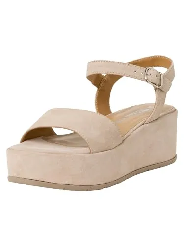 Tamaris Damen Sandalette mit Keilabsatz, beige, 37 EU - Elegante Damen-Sandalette mit 6 cm Keilabsatz für stilvolle Auftritte. Die innovative TOUCH-IT Technologie sorgt für optimalen Komfort und individuelle Anpassung. Hochwertiges Synthetikfutter garantiert Langlebigkeit und ein angenehmes Tragegefühl.