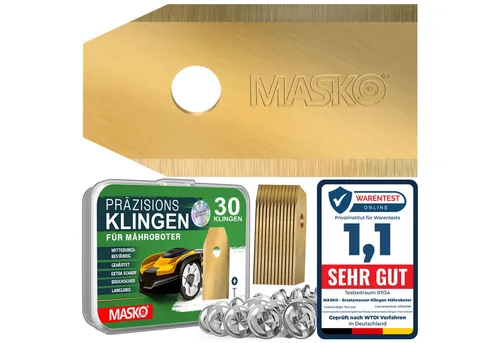 MASKO Mährobotermesser Ersatzmesser für Mähroboter, 30er Set, Titan-beschichtet (30-St), Geeignet für Bosch, Gardena/Husqvarna & Worx