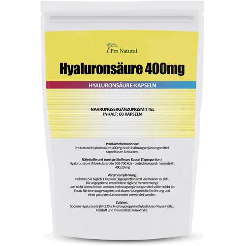 Hyaluron Säure Beste Qualität - HOCHDOSIERT 400 mg fermentiert - 60 vegetarisch