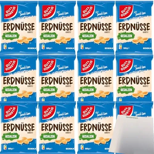 Gut&Günstig Erdnüsse geröstet und gesalzen VPE (12x500g Packung) + usy Block