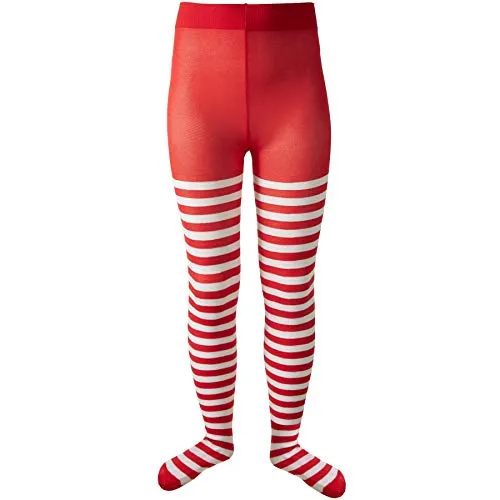dressforfun 900844 Kinder Strumpfhose rot weiß gestreift für Mädchen und Jungen, elastisch - Diverse Größen - (110-128 | Nr. 303437)