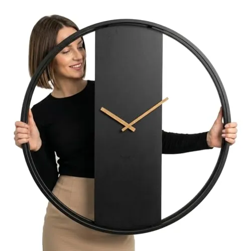 FLEXISTYLE Wanduhr groß LOFT OVAL Metall schwarz 3D XXL in schwarz von FLEXISTYLE