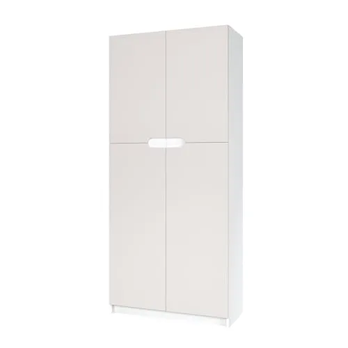 Vladon Büroschrank Logan V1 – Moderner Aktenschrank mit 5 Fächern und 4 Türen, Weiß matt/Cashmere - Dieser Büroschrank bietet viel Stauraum durch 5 Fächer, davon 2 höhenverstellbar. Mit Soft-Close-Scharnieren für leises Öffnen und Schließen, sorgt er für Ordnung und Stil in Ihrem Büro.