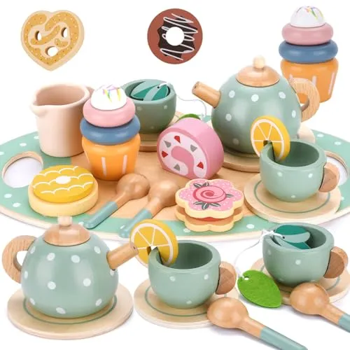 BBWELL Teeservice Kinderküche Zubehör,Teeservice Kinder Holz Spielküche Zubehör,Holz Teeservices für Kinderküche,Küchenspiele,Teeparty Spielküche Rollenspiele,Geschenk für Kinder Mädchen Jungen