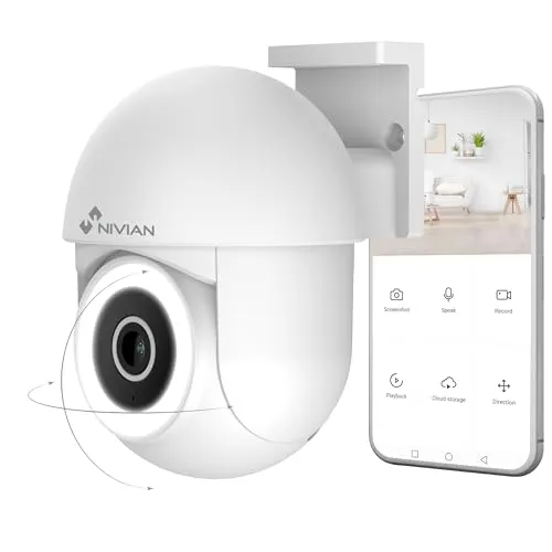 NIVIAN PTZ überwachungskamera, Kamera WiFi 2K SUPER HD | Nachtsicht | Bewegungserkennung und Autotracking | kompatibel mit Alexa und Google Home, App TUYA (0S4-MINI, PTZ-Kamera Außenbereich)