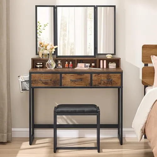 Boxxx Schminktisch im Vintage-Stil mit 3 Schubladen von VASAGLE