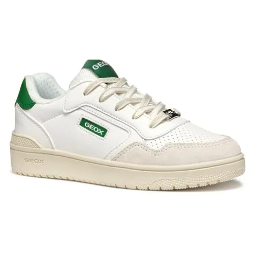 Geox J WASHIBA Boy D Sneaker - Atmungsaktive Sneaker für Jungen, White/Green, 31 EU - Sneaker für Jungen mit atmungsaktivem Design, klettverschluss für schnelles Anziehen und verstärkter Schuhspitze für extra Halt.