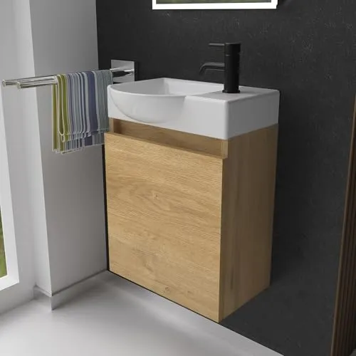 Alpenberger Badmöbel-Set Gäste WC mit Waschbecken und Unterschrank - Elegantes 2-tlg. Badmöbel-Set mit wandhängendem Design für kleine Bäder oder Gästetoiletten, inklusive Softclose-Funktionen und Auswahl aus 7 attraktiven Farben.
