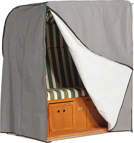 Schutzhülle XL für Strandkorb 134x114x154 cm in Grau - Schützen Sie Ihren Strandkorb mit dieser robusten XL-Schutzhülle. Wetterfest, mit praktischen Reißverschlüssen und Ösen zur sicheren Befestigung – ideal für 2-Sitzer-Modelle.