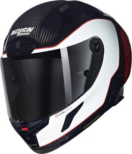 Nolan X-804 RS Ultra Carbon Asso Di Picche 343 - Integralhelm Schwarz/Weiß/Rot - S - Motorradhelm mit Kohlefaser-Außenschale für maximale Sicherheit und Leichtigkeit. Ideal für Rennfahrer, bietet fortschrittliches NERS und optimierte Belüftung für besten Komfort und Leistung.