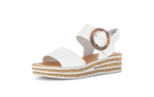 Gabor Damen-Sandalette 84.550-20 in Beige, 4.5 cm Keilabsatz - Elegante Gabor Sandalette mit 4,5 cm Keilabsatz und praktischem Klettverschluss. Aus hochwertigem Glattleder gefertigt, bietet sie außergewöhnlichen Tragekomfort und Flexibilität für den Alltag und die Freizeit.