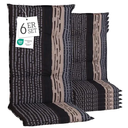 Beo® Barcelona Hochlehner Gartenstuhlauflagen | 6er Set | Waschbar | Made in EU | Öko-Tex Standard | Atmungsaktiv | UV-beständig | Komfortable Sitzkissen Outdoor