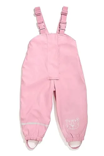 Regenhose für Kinder | mit Fleece gefüttert | Öko-Tex | winddicht | wasserdicht | elastische Schulterträger | Kinder Matschhose Buddelhose für Jungen und Mädchen (122-128 (7-8 Jahre), rosa)