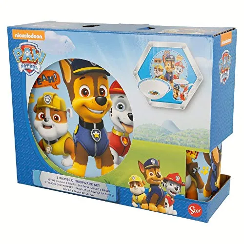 Paw Patrol Frühstücksset | 3-teiliges Geschirr-Set aus Porzellan für Jungen - Buntes und lustiges Geschirrset mit offiziellen Paw Patrol Designs. Ideal für Jungen, um jede Mahlzeit spannend zu gestalten. Robuste Materialien sorgen für Langlebigkeit im täglichen Einsatz.