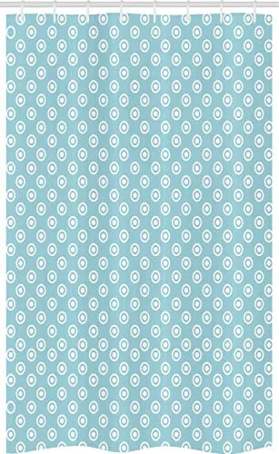 ABAKUHAUS Abstrakt Schmaler Duschvorhang, Polka Dots Stil Muster, Badezimmer Deko Set aus Stoff mit Haken, 120 x 180 cm, Blassblau Weiß