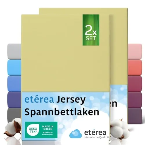 etérea Jersey 2er Set Spannbettlaken 180x200cm - 200x200cm Minze bis 25 cm Höhe - 100% Baumwolle Spannbetttuch Oekotex - Doppelpack Bettlaken 180x200 cm - 200x200 cm - Grün
