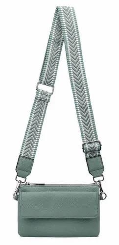 ITALYSHOP24 Geldbörse Damen Umhängetasche - Sportliche Geldbörse und Umhängetasche in Mint, ideal für Reisen mit praktischem Handyfach und stylischem Stoffgurt.
