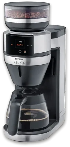 Severin Kaffeemaschine KA 4852 FILKA - 1 l Kaffeekanne mit integriertem Mahlwerk, für frisch gemahlenen Kaffee und elegantes Design in Schwarz und Silber