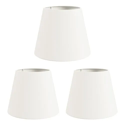 ledscom.de 3 Stück Lampenschirm, Leinen, Textil, Stoff, weiß, 200mm Ø