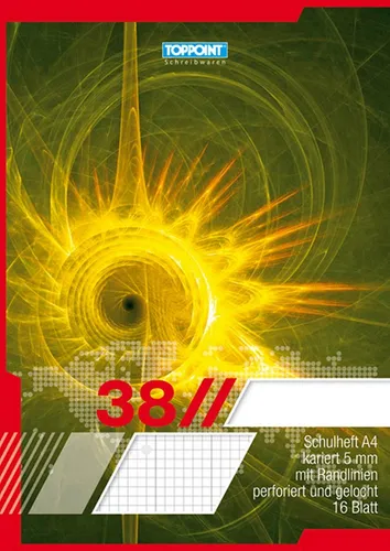 Stylex Schreibwaren Schulheft Schulheft DIN A4 Lineatur 38 kariert 5mm Rand