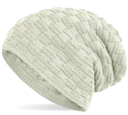 Hatstar Warme gefütterte Feinstrick Damen Beanie Herren Mütze | mit Flecht Muster und sehr weichem Fleece Innenfutter | Unisex Wintermütze weich & warm (13 | Creme)