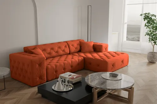 Ecksofa Designersofa CHANTAL in Orange Velvet in orange von Fun Möbel