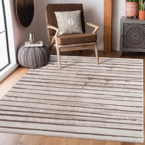 carpet city Teppich Läufer Braun Beige - 80x300 cm - Streifen-Muster, Meliert - Moderne Läufer-Teppiche Flur Kurzflor - Gestreifte Teppiche Küche Esszimmer Flachflor