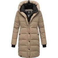 Navahoo Damen Wintermantel Knutschilein Taupe Grey Gr. XL - Funktionsjacke: Stylischer, warmer Steppmantel mit abnehmbarem Fleece-Kragen und großer Kapuze – ideal für kalte Temperaturen und perfekten Tragekomfort.