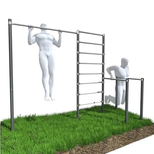 QLS Outdoor Fitness Station Set ZO6-60 – Klimmzugstange, Dip-Station & Sprossenwand