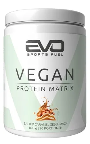 Produktbild EVO SPORTS FUEL Veganes Proteinpulver Matrix | Salted Caramel | 800g | Eiweißpulver mit 3g Leucin pro Portion für eine maximale Proteinsynthese | geprüfte Qualität | Made in Germany