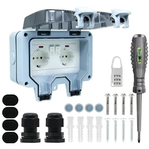 Wasserdichte Außensteckdose IP66 mit Schalter und Kontrollleuchte