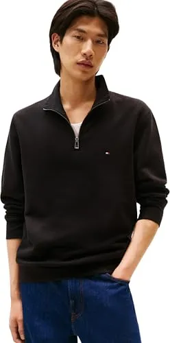 Tommy Hilfiger Herren Pullover aus Baumwoll-Mix, Schwarz, Größe S - Lässiger Herren Pullover im Melange-Look mit Oversized-Passform. Der weiche Baumwoll-Mix sorgt für hohen Tragekomfort. Der Troyerkragen setzt entspannte Akzente und das Logo-Stitching verleiht dem Design das gewisse Etwas.