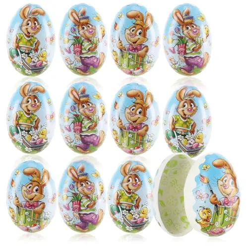 com-four® 12x Osterei zum Befüllen - Bunte Fülleier für Ostern - Ostereier mit Oster-Motiven im Comic-Stil zum verstecken und verschenken (12 Stück - 09cm)