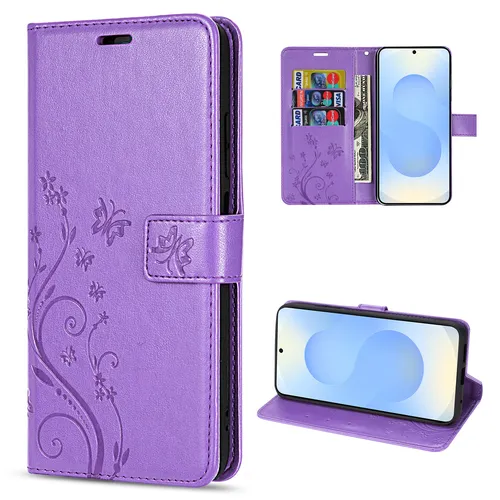 Hülle für Samsung Galaxy S25 Handyhülle Handy Tasche Wallet Case Flip Cover Lila