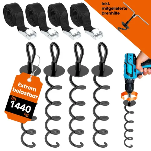 NewHabitat 4X Erdanker Set für Trampolin & Zelt, 9-teilig - Trampolinzubehör für Fitness, sichere und stabile Verankerung mit 46cm tiefen Ankern für optimalen Halt bei Wind und Wetter.