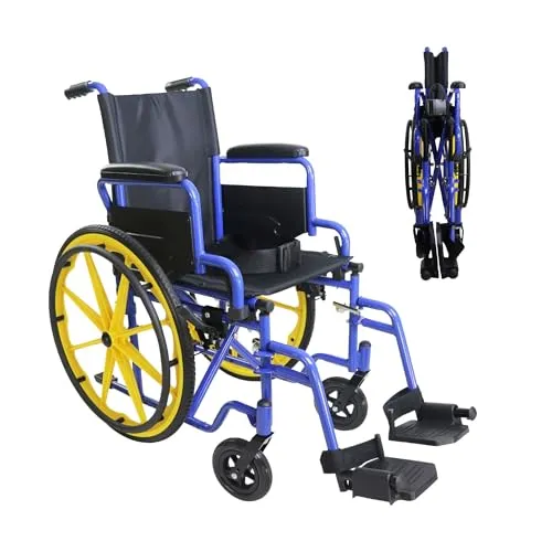 PEPE Mobility Rollstuhl Faltbar Leicht (35,5 cm Sitz), Schmaler Kinderrollstuhl für die Wohnung, Kompakter Reiserollstuhl mit Bremsen, Leichter Aktivrollstuhl für Kinder und Jugendliche, 113 kg