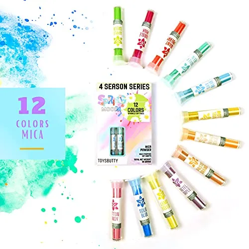 ToysButty 12 Farben Mica Pulver für Epoxidharz-Pigmentset Seifenfarben, blumige Farben in Tuben aufbewahrt, Make Up, Lipgloss, Kunstharzfarbstoff Frühlingsstimmung in der 4-Jahreszeiten-Kollektion