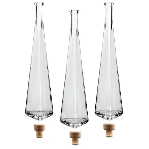 gouveo 3er Set Dekanter 500 ml Pyramide mit Korken (HGK) - Design-Flasche 0,5l aus Glas - Glas Karaffe mit Triangolore-Form für Likör, Whisky, Cognac (DPT500HGK)