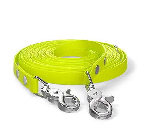 10m Schleppleine, Hundeleine, 2 Karabiner & D-Ring, Neon-Gelb, sehr stabil, schmutz- und wasserabweisend