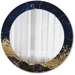 Tulup Runder Wandspiegel in Dunkelblau und Gold – 60 cm - Moderner runder Wandspiegel mit einzigartigem Druck-Design. Ideal für Bad, Wohnzimmer oder Flur. Hochwertige Verarbeitung aus langlebigem Spiegelglas, das Licht reflektiert und Räume optisch vergrößert.