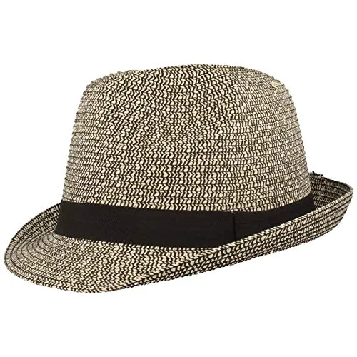 Breiter Strohhut Trilby, Sommerhut, Sonnenhut, 100% Papier, knautschbar, farbige Ripsb-Garnitur, Hautfreundlich & Bequem
