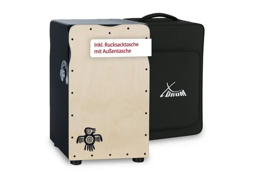 XDrum Pro Cajon Peruana Ash - Percussion Cajon mit 2 Schlagplatten aus Birke und Esche, flexible Soundgestaltung und Snare On/Off-Funktion, inkl. praktischer Rucksack-Tasche für einfache Mobilität.