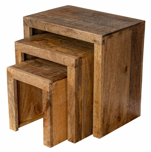 3er Set Beistelltisch aus massivem Mango Holz - Moderne Beistelltische aus hochwertigem Mango Holz, ideal für das Wohnzimmer. Die natürliche Optik und die vielseitige Nutzung als Ablage machen sie zum perfekten Wohnaccessoire.