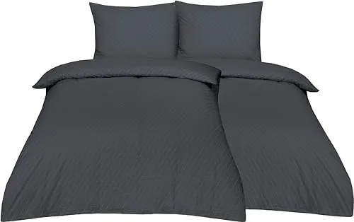Betz Bettwäsche Seersucker 100% Baumwolle 4 teilige Garnitur Set mit Reißverschluss - Bügelfrei - Größe 135/200 cm + 80/80 cm Farbe Grau