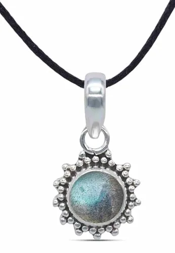 mantraroma Kettenanhänger 925 Silber Labradorit grün blauer Stein Edelstein Kettenanhänger Damen Sterling Silber Halskette Anhänger Geschenk (MAH-126-05)