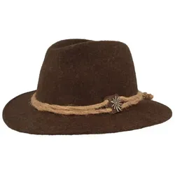 Breiter Trachtenhut Traveller Tiroler-Art in Braun 57 - Caps & Hüte - Stilvoller Traveller-Hut aus 100% Wolle mit breiter Krempe, perfekt für festliche Anlässe oder als modisches Accessoire.