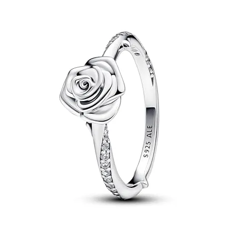 PANDORA Moments Blühende Rose Ring aus Sterling Silber - Eleganter Damenring aus Sterling-Silber mit Zirkonia, inspiriert von der Symbolik der Rose – ein perfektes Geschenk für besondere Anlässe.