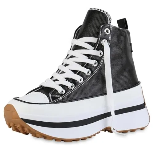 VAN HILL Damen Plateau Sneaker 216246 - Trendy Schwarz mit Blockabsatz - Damen-Sneaker mit Profilsohle für optimalen Halt, ideal für modebewusste Frauen, die Komfort und Stil vereinen möchten.