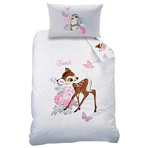 CTI Disney Bambi Bettwäsche Retro 100x135 cm + 40x60 cm - Bettwaren-Set für Kinder aus 100% Baumwolle, mit weichem Flanell und hochwertigem Druck, ideal für einen gemütlichen Schlaf mit Wendemotiv.