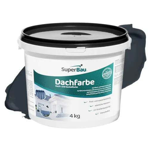 SuperBau Dachfarbe Anthrazit (4 kg ca.10m²) Sockelfarbe WASSERDICHT, Fassadenfarbe für Außen, Dachbeschichtung für Blechdach, Bitumen, Dachpappe, Schindeln, Putz